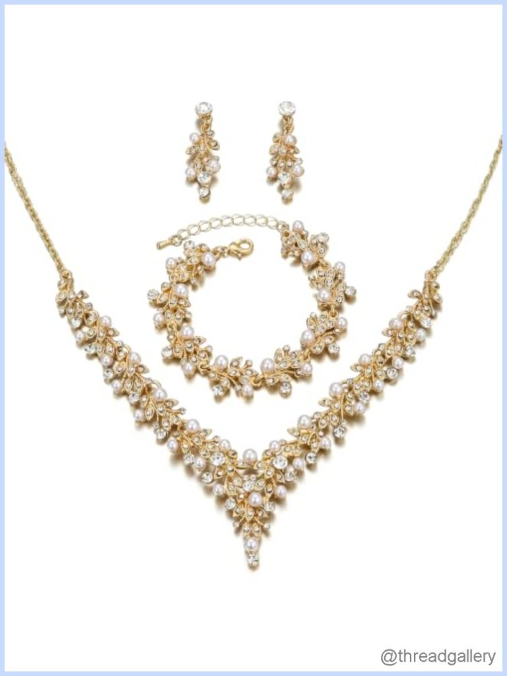 Bridal Pearl Rhinestone Necklace Earring Bracelet Wedding Jewelry Set
